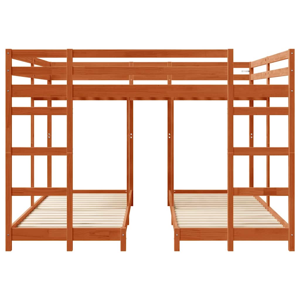 Triple Bunk Bed Frame Wax Brown 200 x 200 cm Solid Pine Wood