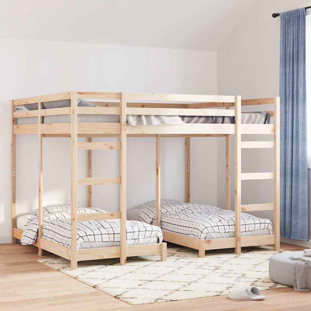 Triple Bunk Bed Frame Brown 160 x 200 cm Solid Pine Wood