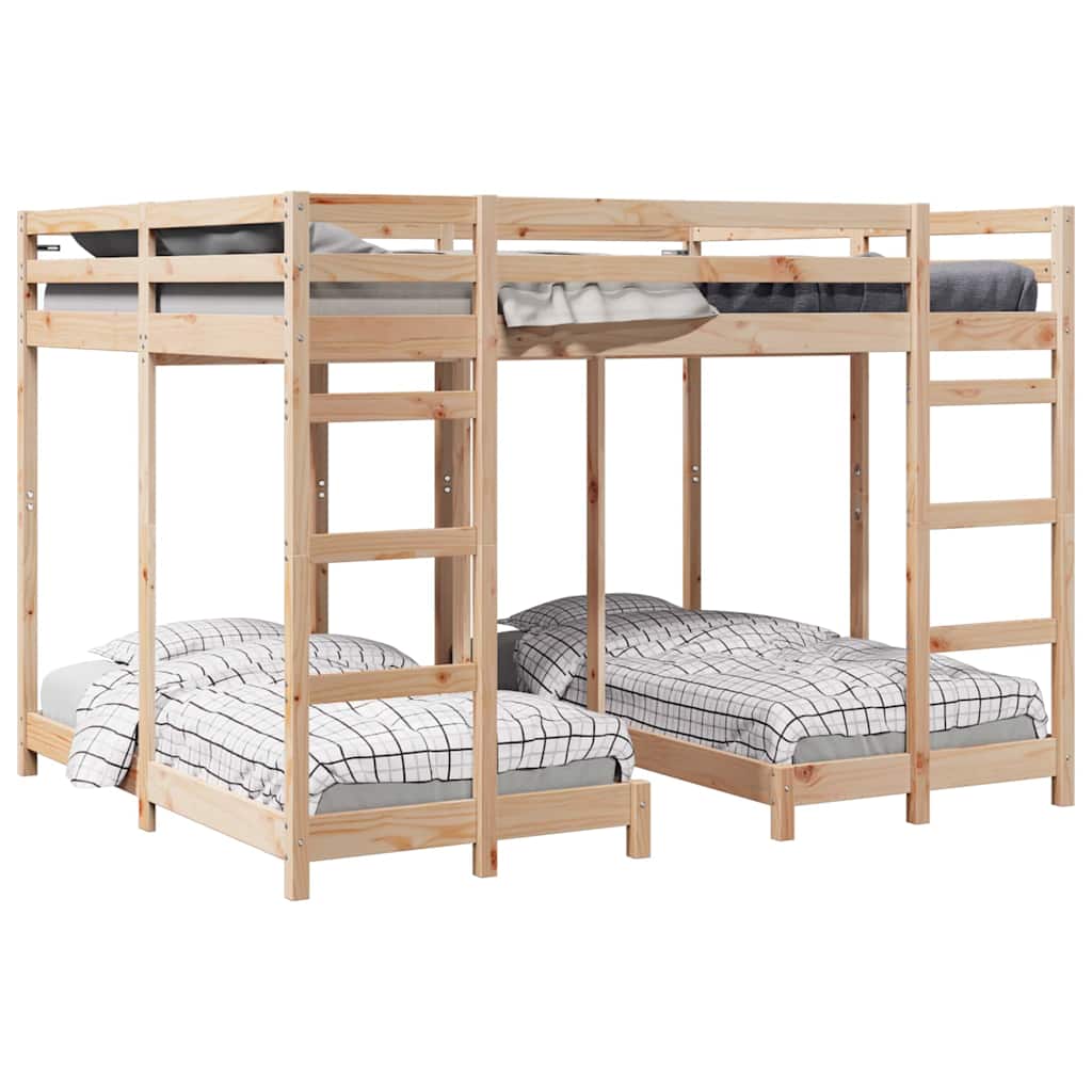 Triple Bunk Bed Frame Brown 160 x 200 cm Solid Pine Wood