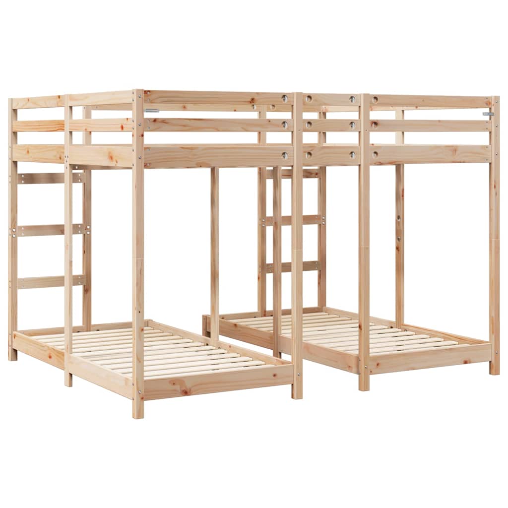 Triple Bunk Bed Frame Brown 160 x 200 cm Solid Pine Wood