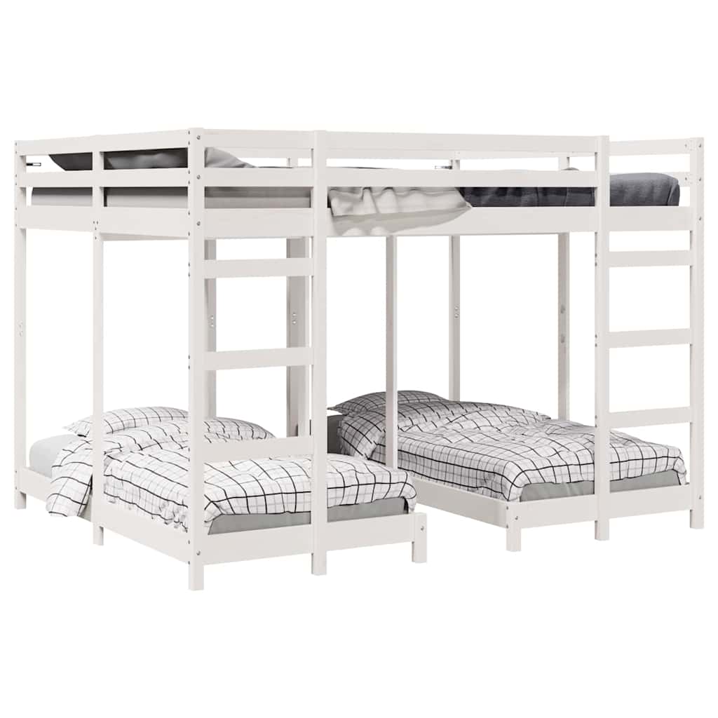 Triple Bunk Bed Frame White 160 x 200 cm Solid Pine Wood