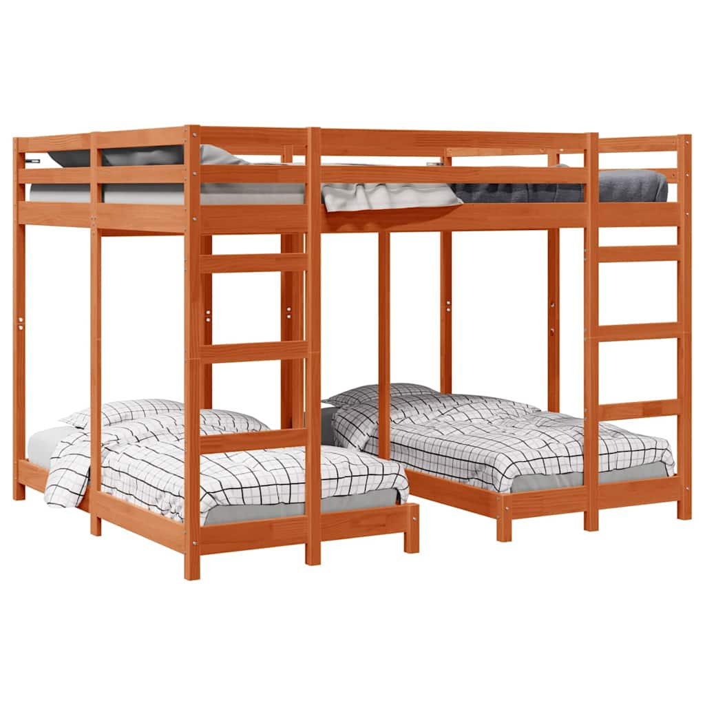 Triple Bunk Bed Frame Wax brown 160 x 200 cm Solid Pine Wood