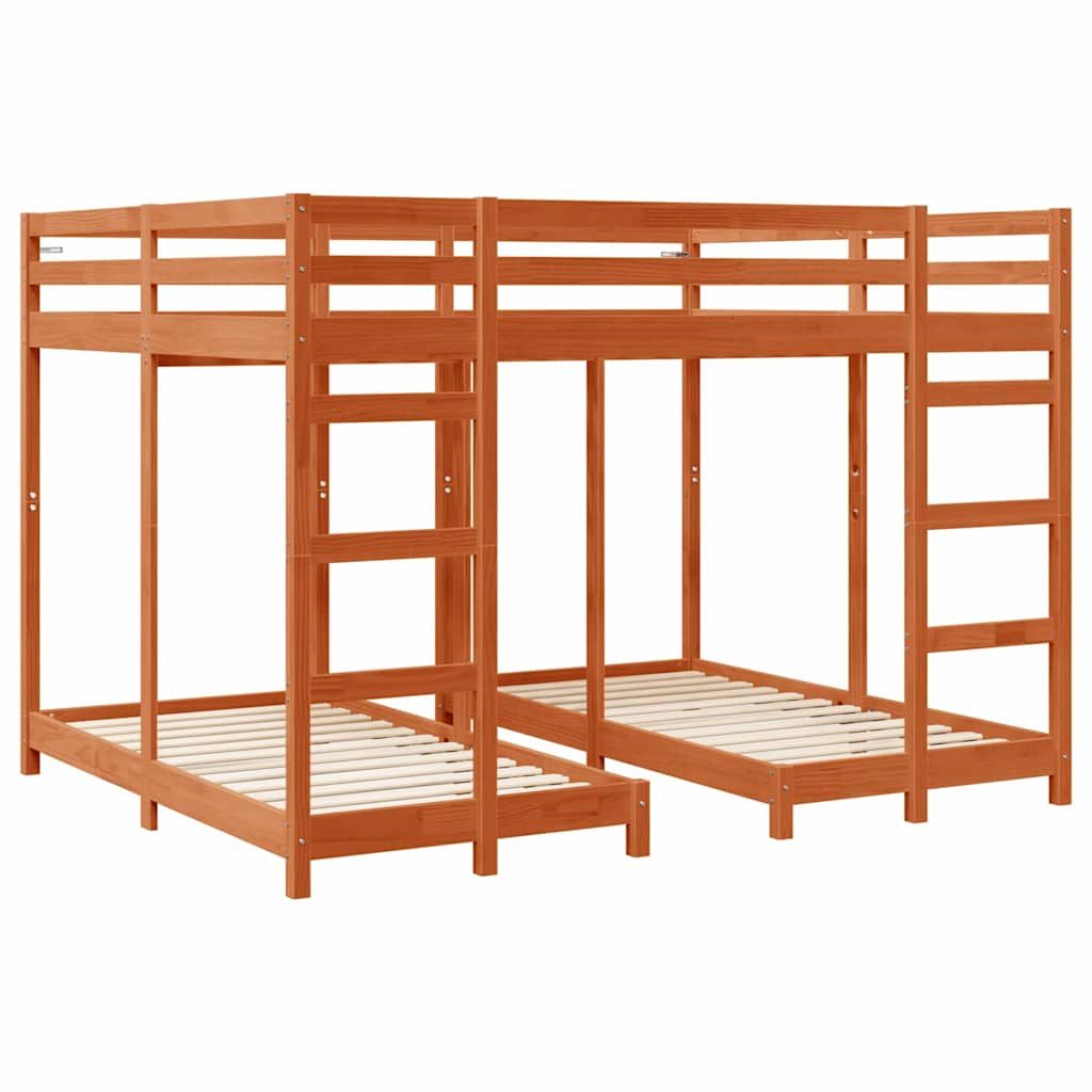 Triple Bunk Bed Frame Wax brown 160 x 200 cm Solid Pine Wood