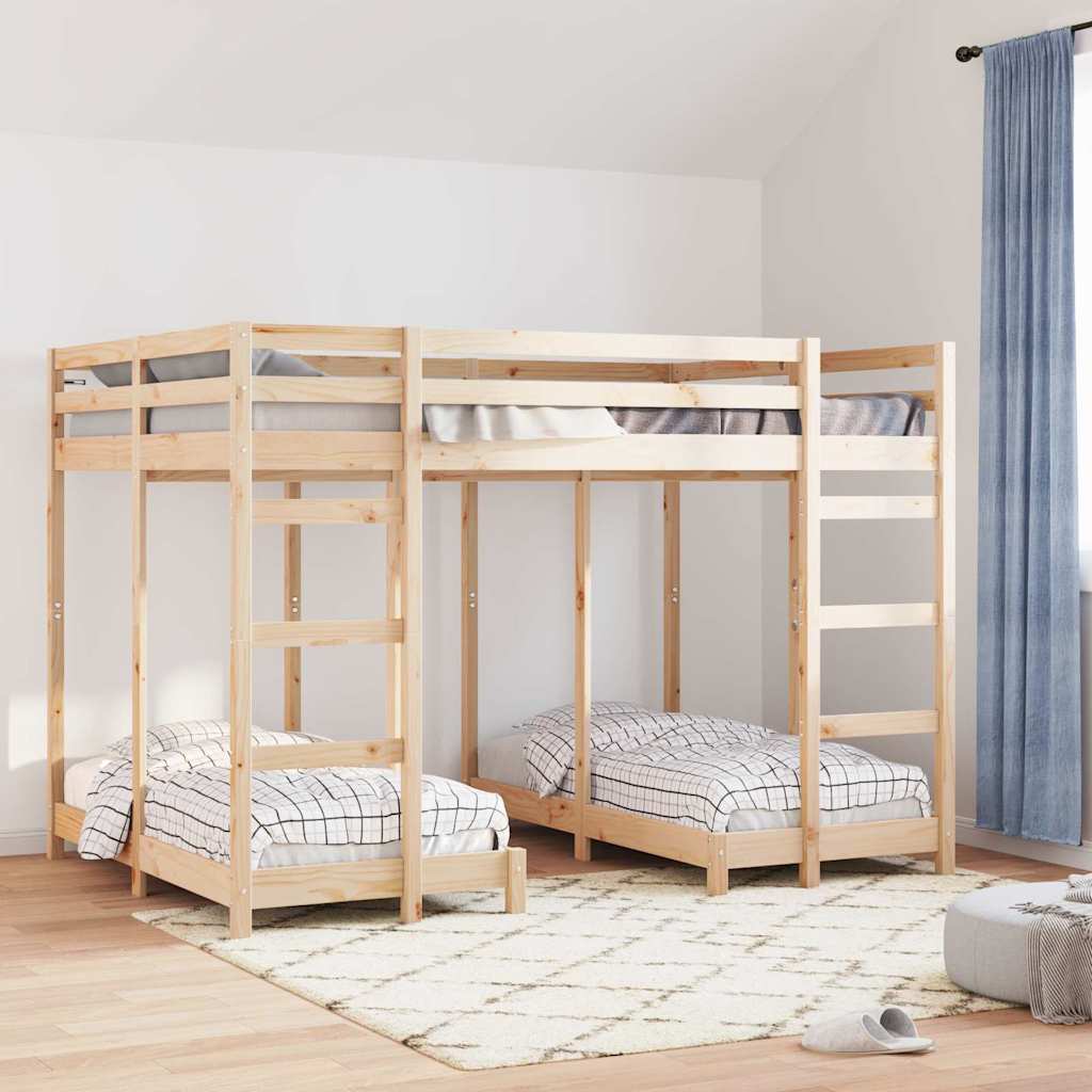 Triple Bunk Bed Frame Brown 140 x 200 cm Solid Pine Wood