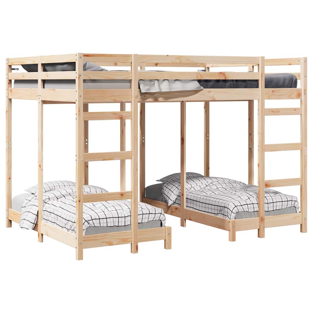 Triple Bunk Bed Frame Brown 140 x 200 cm Solid Pine Wood