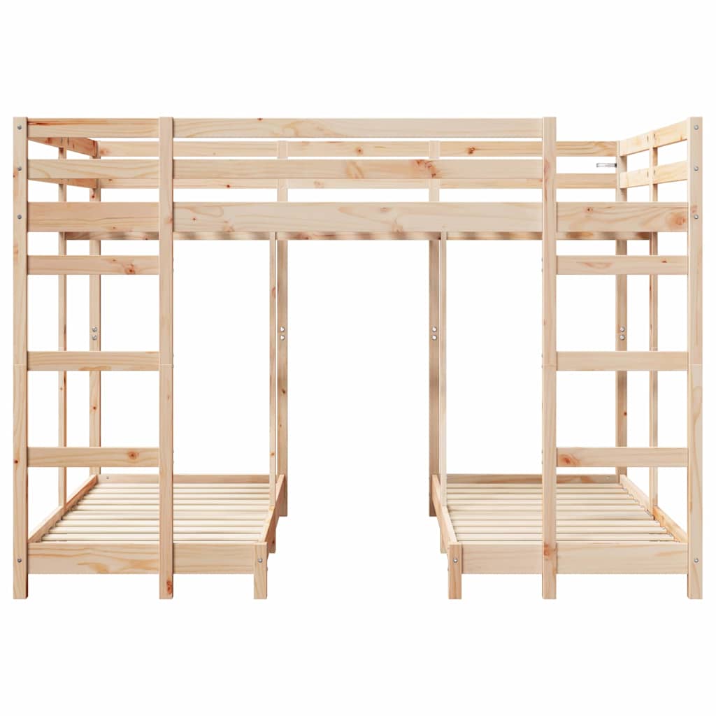 Triple Bunk Bed Frame Brown 140 x 200 cm Solid Pine Wood
