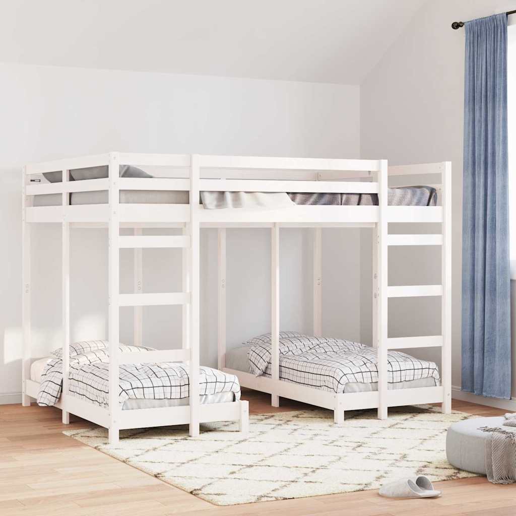 Triple Bunk Bed Frame White 140 x 200 cm Solid Pine Wood