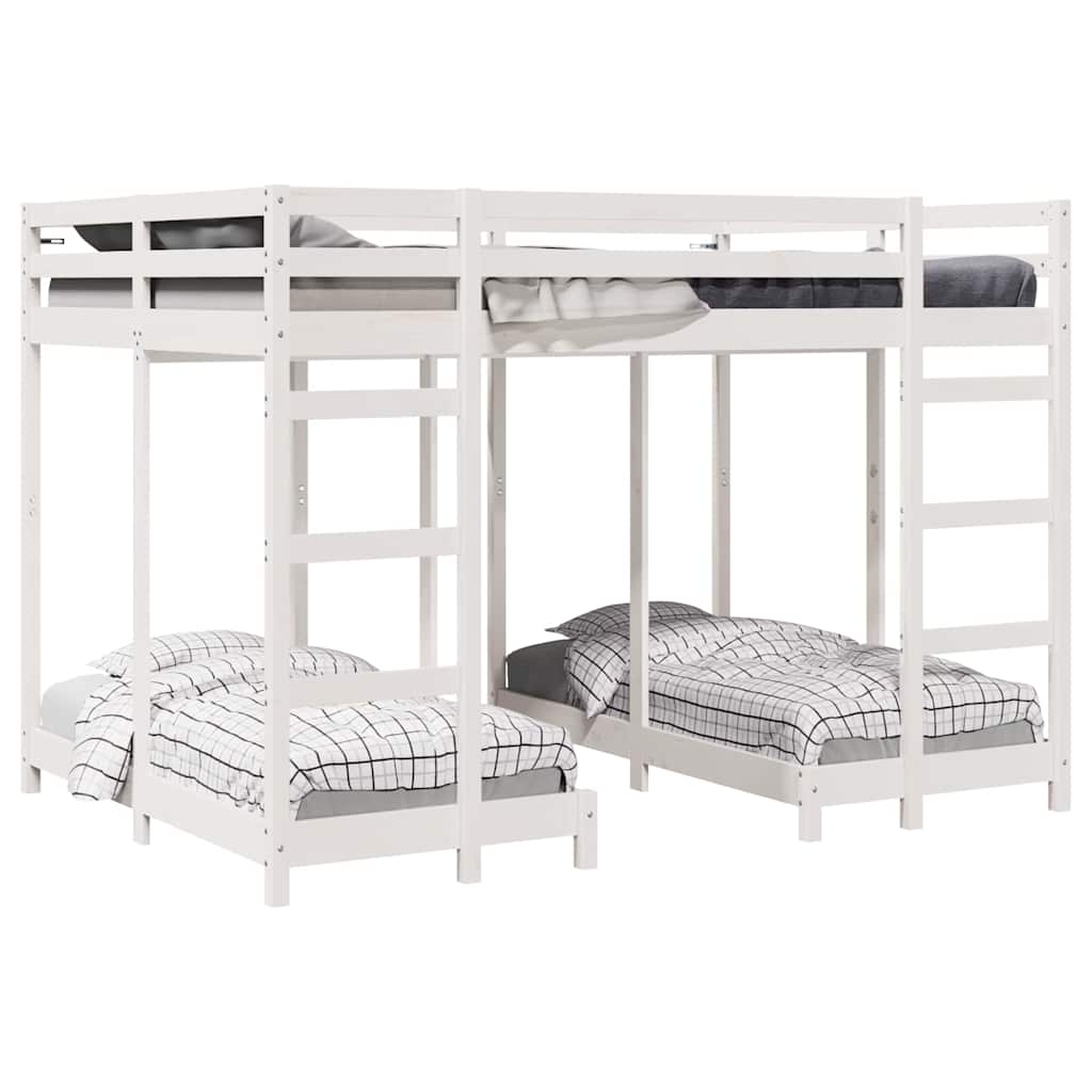Triple Bunk Bed Frame White 140 x 200 cm Solid Pine Wood