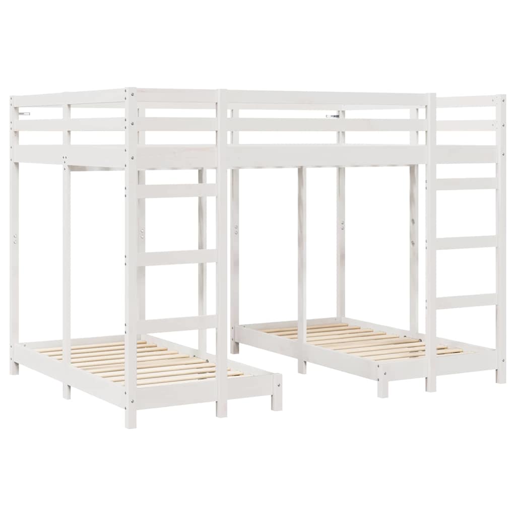 Triple Bunk Bed Frame White 140 x 200 cm Solid Pine Wood