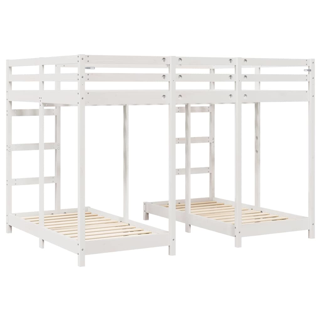 Triple Bunk Bed Frame White 140 x 200 cm Solid Pine Wood
