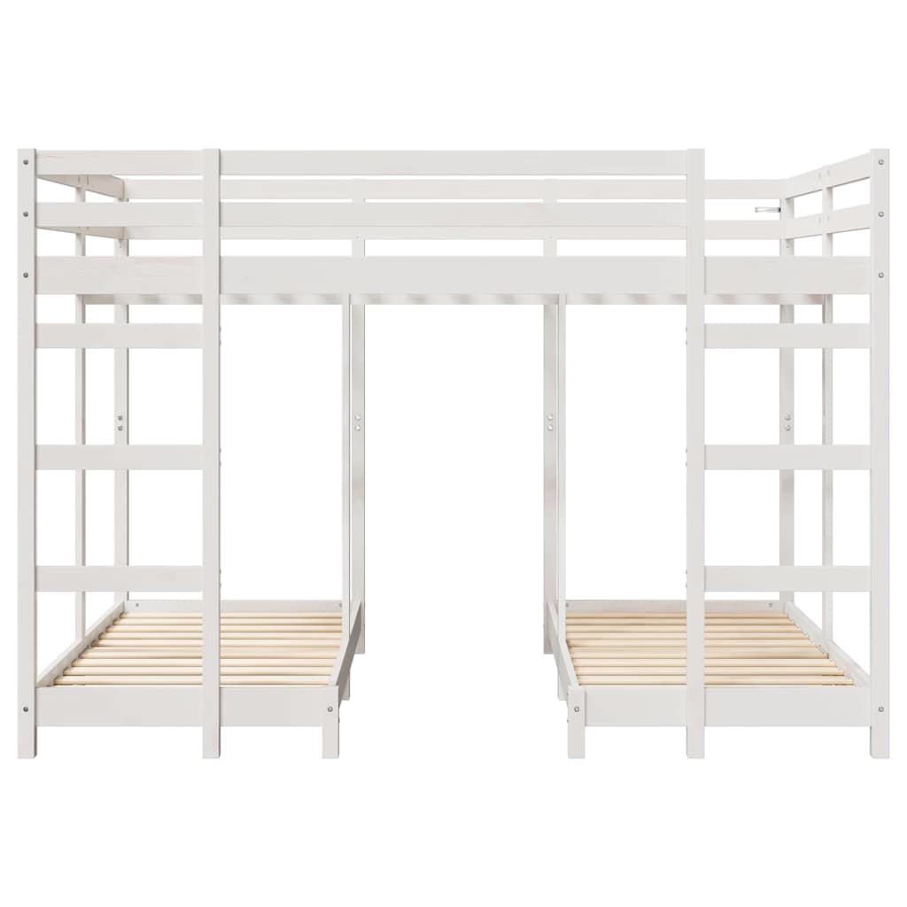 Triple Bunk Bed Frame White 140 x 200 cm Solid Pine Wood