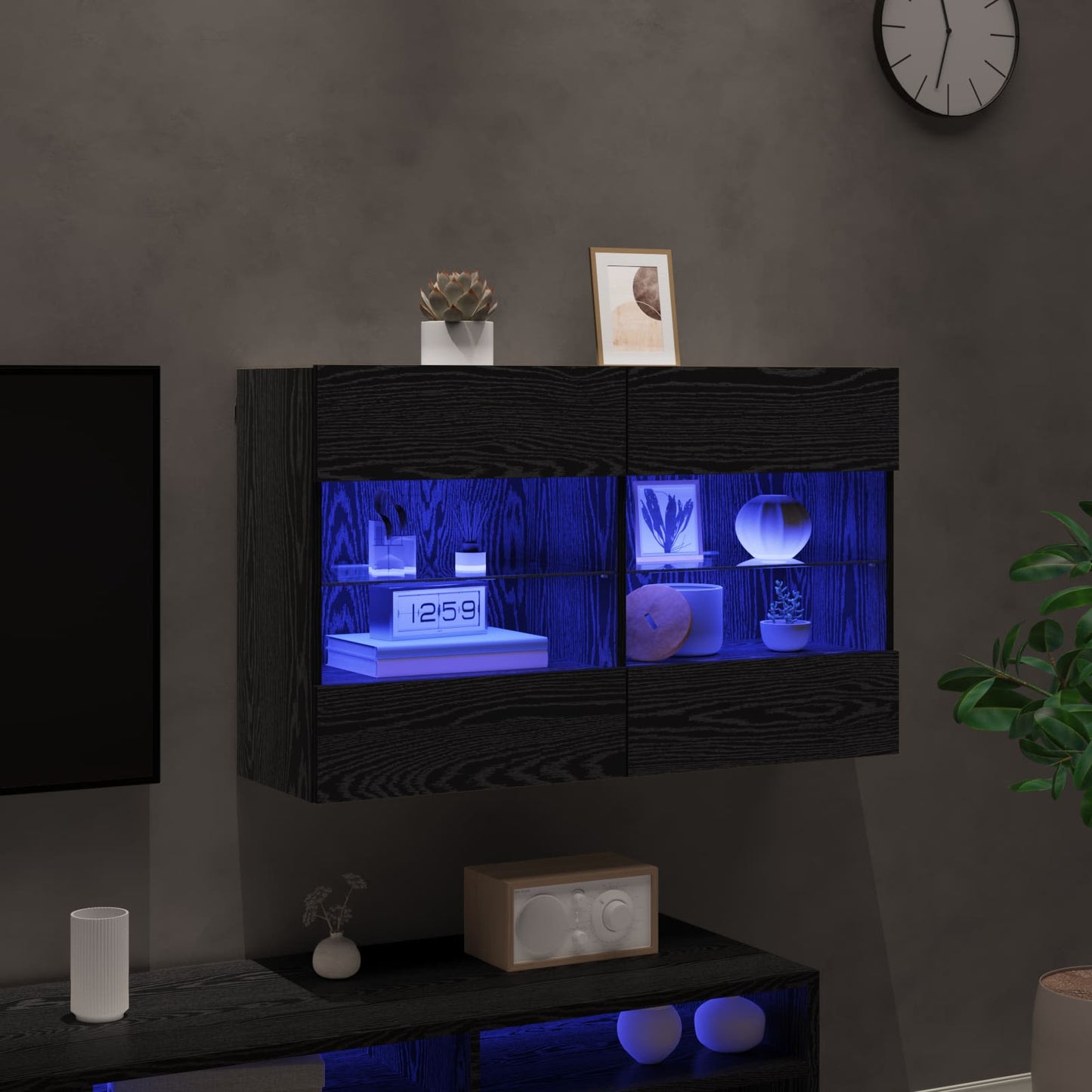 TV Wall Cabinet Black Oak 98.5 x 30 x 60.5 cm Engineered Wood