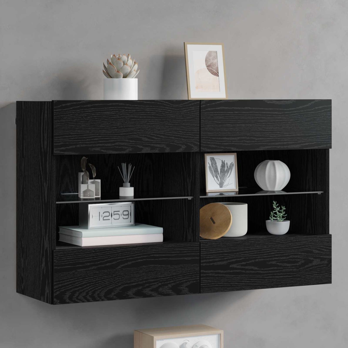 TV Wall Cabinet Black Oak 98.5 x 30 x 60.5 cm Engineered Wood