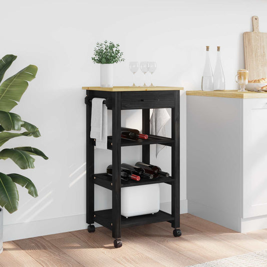 Kitchen Trolley MONZA Black 48 x 40 x 88.5 cm Solid Pine Wood