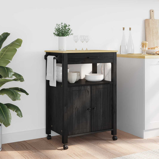 Kitchen Trolley MONZA Black 60 x 40 x 88.5 cm Solid Pine Wood