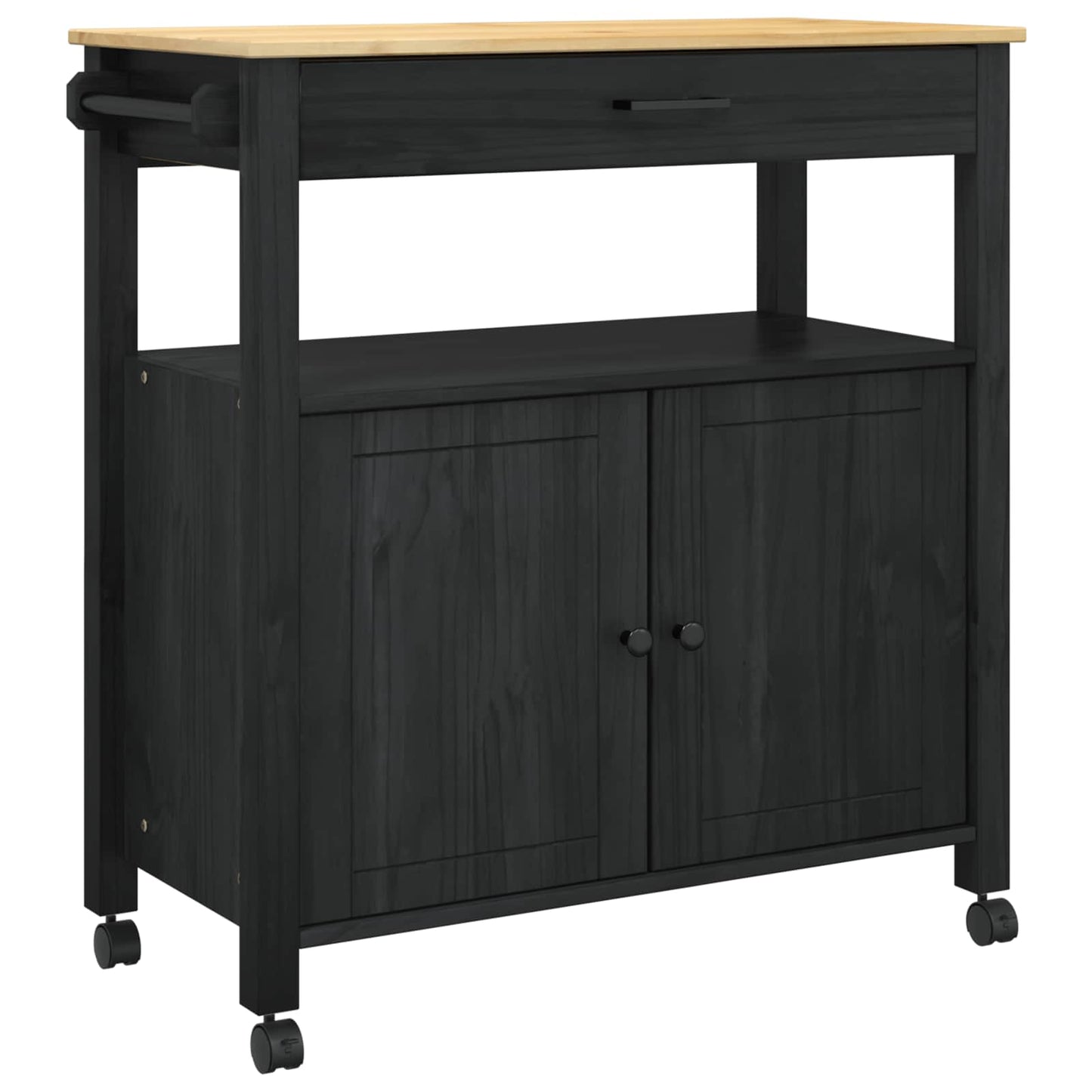 Kitchen Trolley MONZA Black 84 x 40 x 88.5 cm Solid Pine Wood