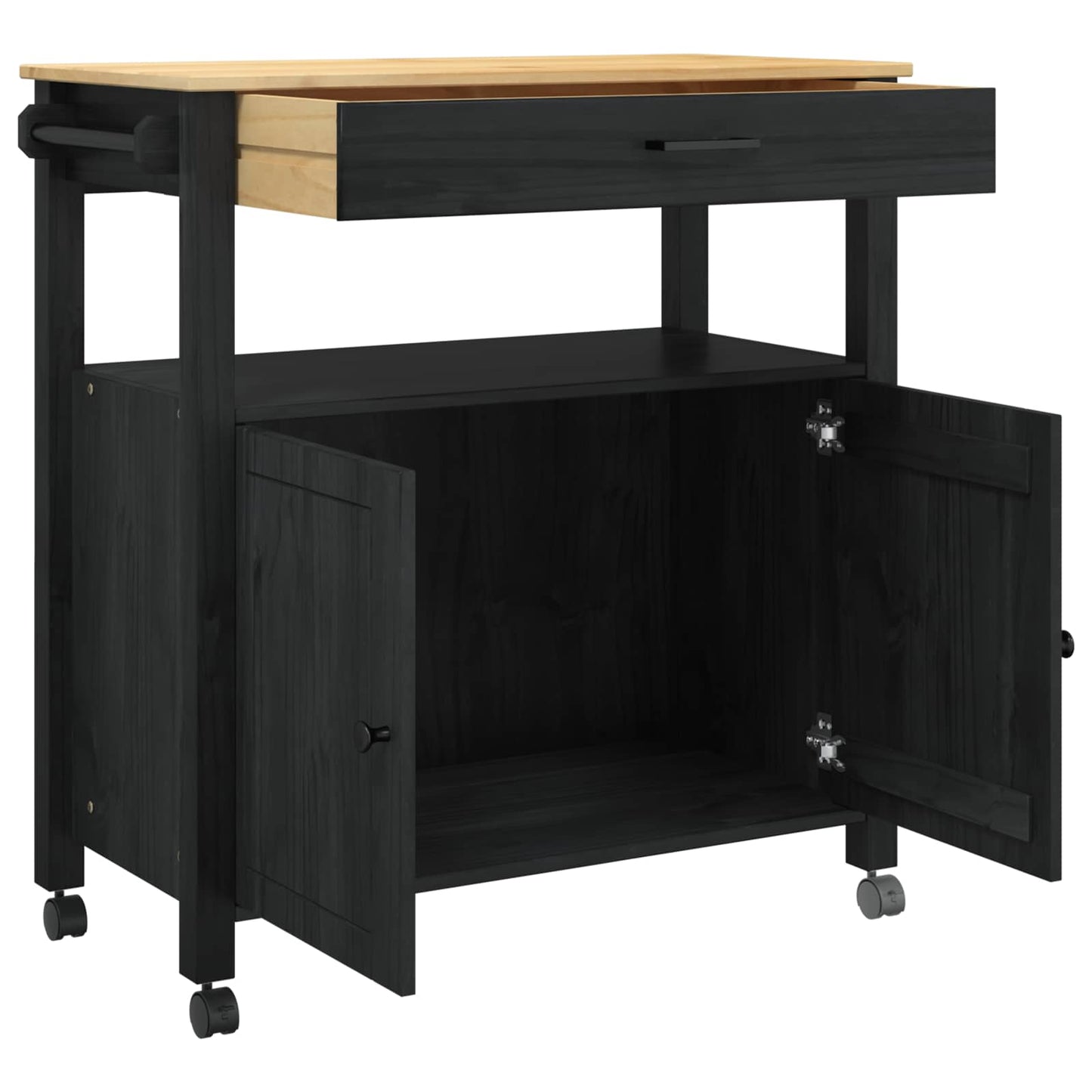 Kitchen Trolley MONZA Black 84 x 40 x 88.5 cm Solid Pine Wood