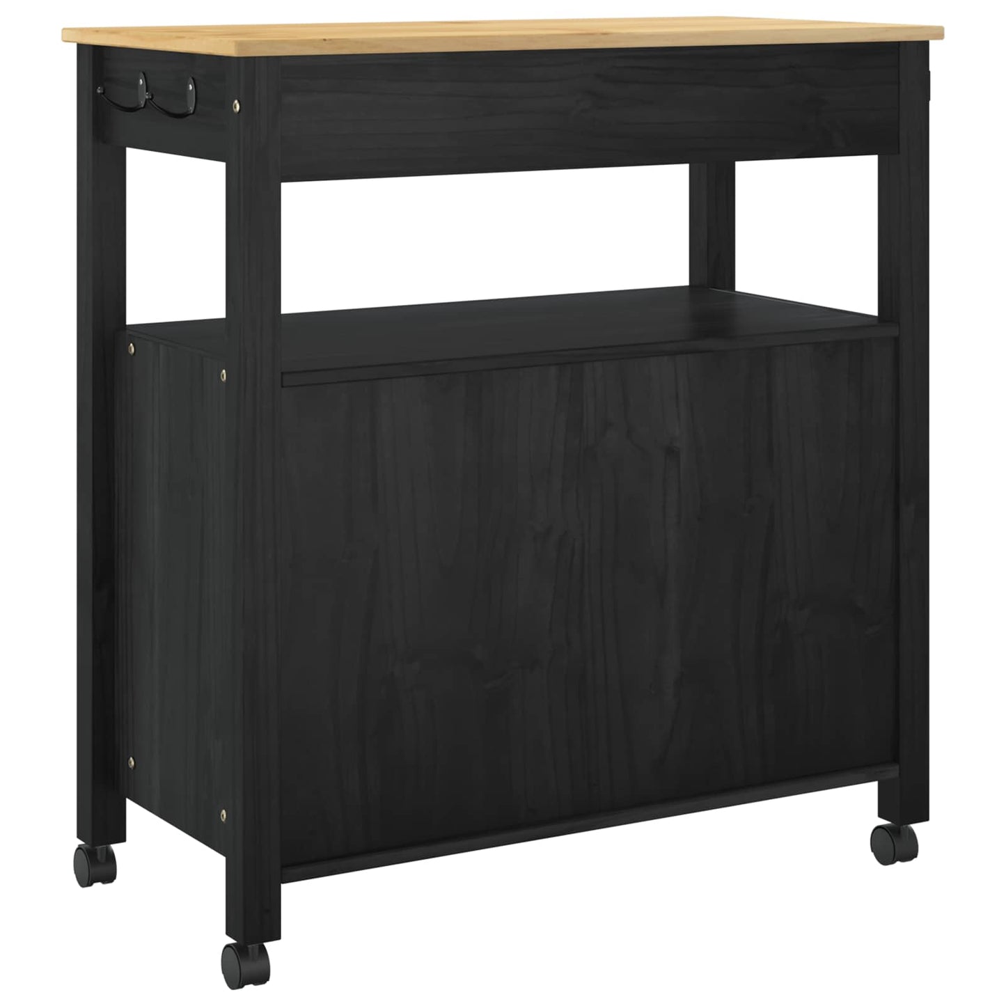 Kitchen Trolley MONZA Black 84 x 40 x 88.5 cm Solid Pine Wood