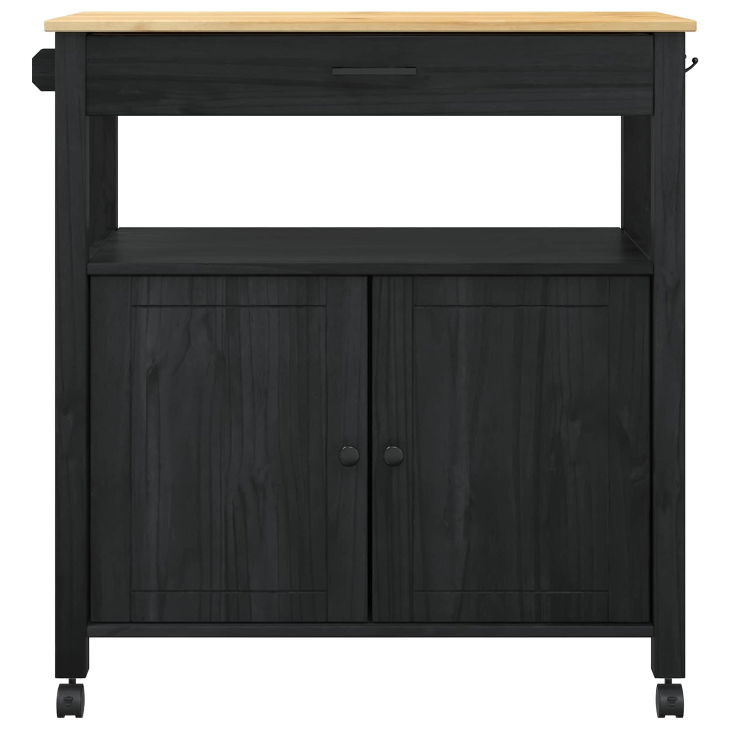 Kitchen Trolley MONZA Black 84 x 40 x 88.5 cm Solid Pine Wood