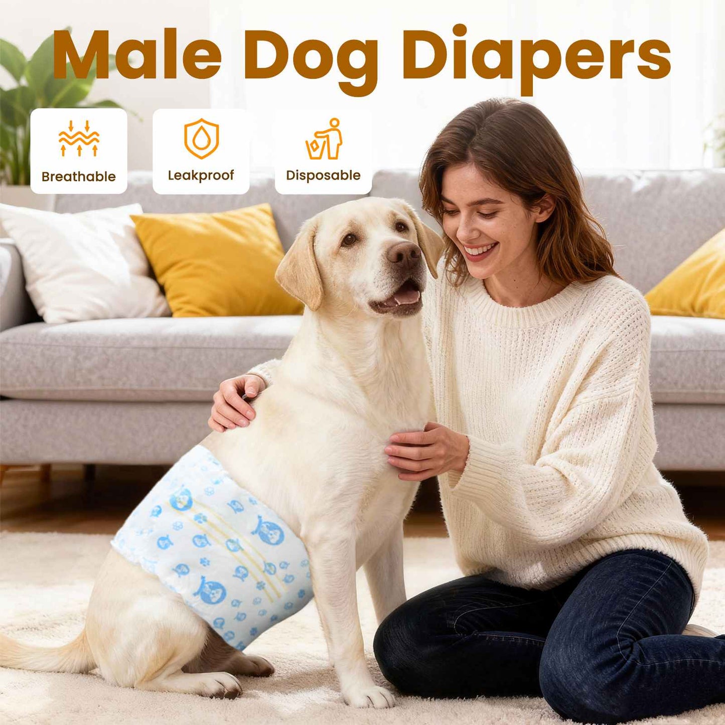 Disposable Dog Diaper Male 30 pcs White L