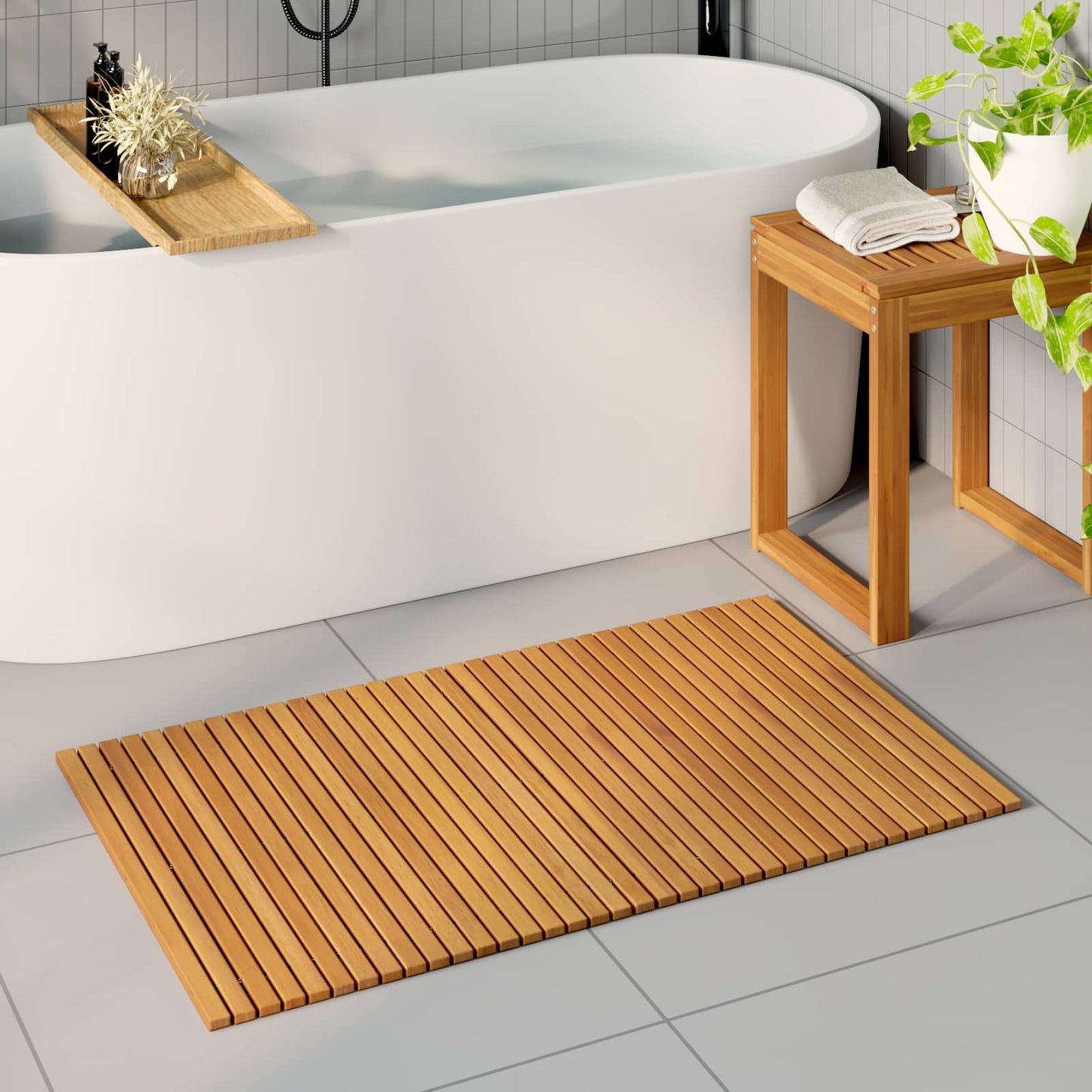 Bath Mat Folding Brown 100 x 60 cm Solid Acacia Wood