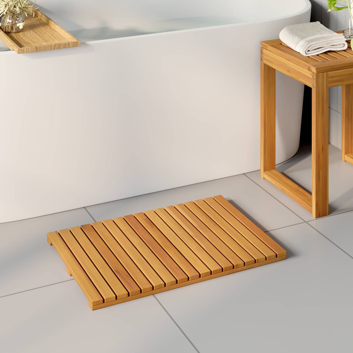 Bath Mat Plain Brown 60 x 40 cm Solid Acacia Wood