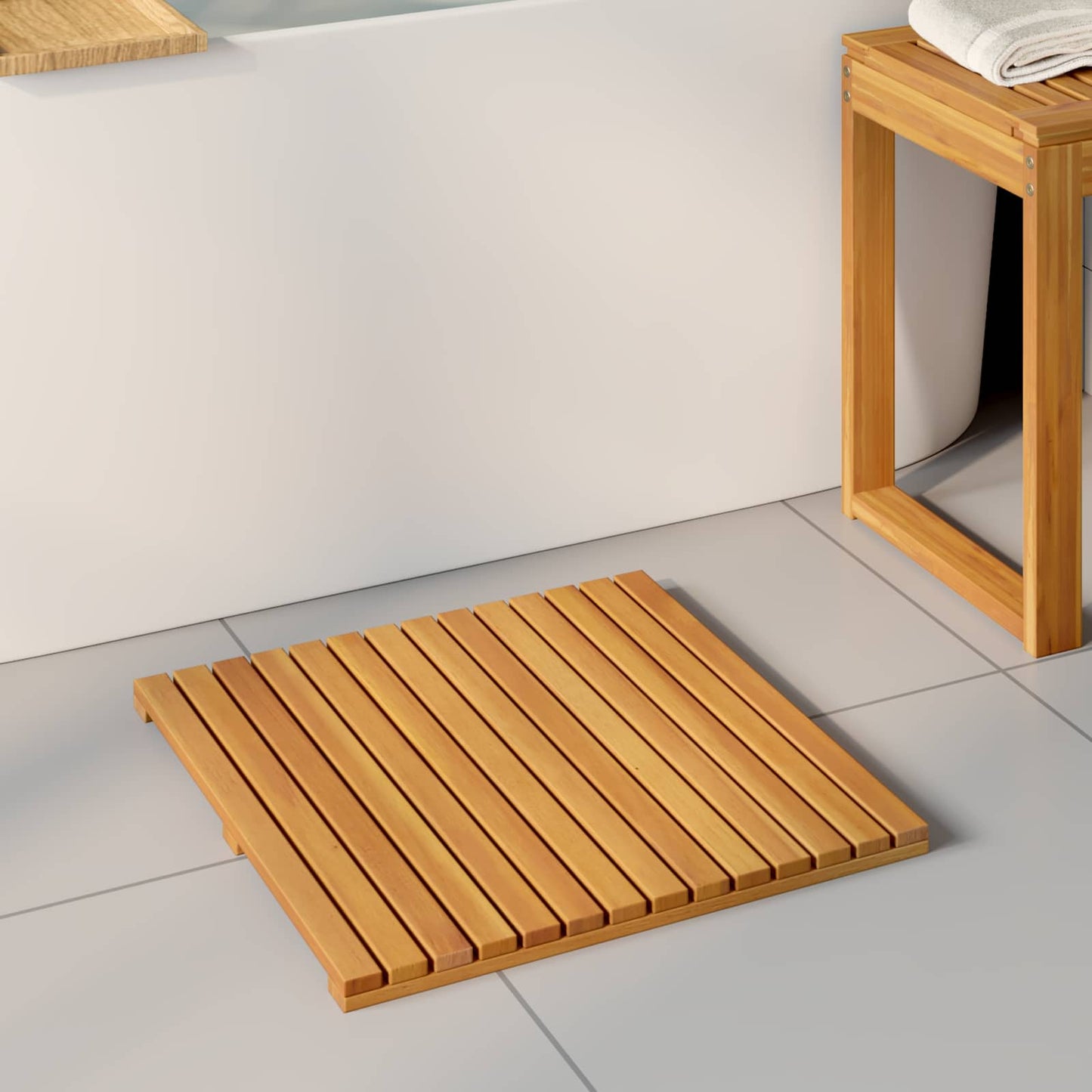 Bath Mat Plain Brown 50 x 50 cm Solid Acacia Wood