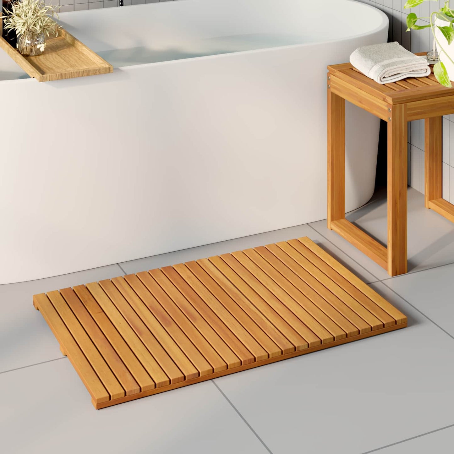 Bath Mat Plain Brown 80 x 50 cm Wood