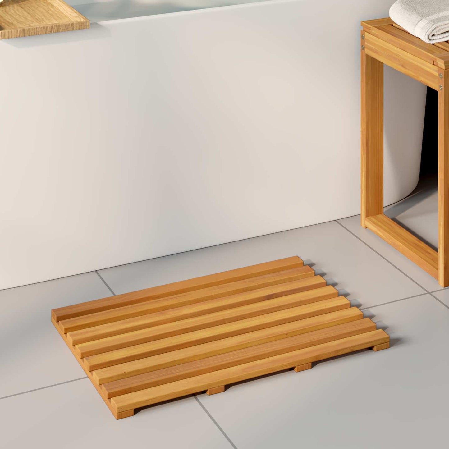 Bath Mat Plain Brown 56 x 37 x 2.5 cm Solid Acacia Wood