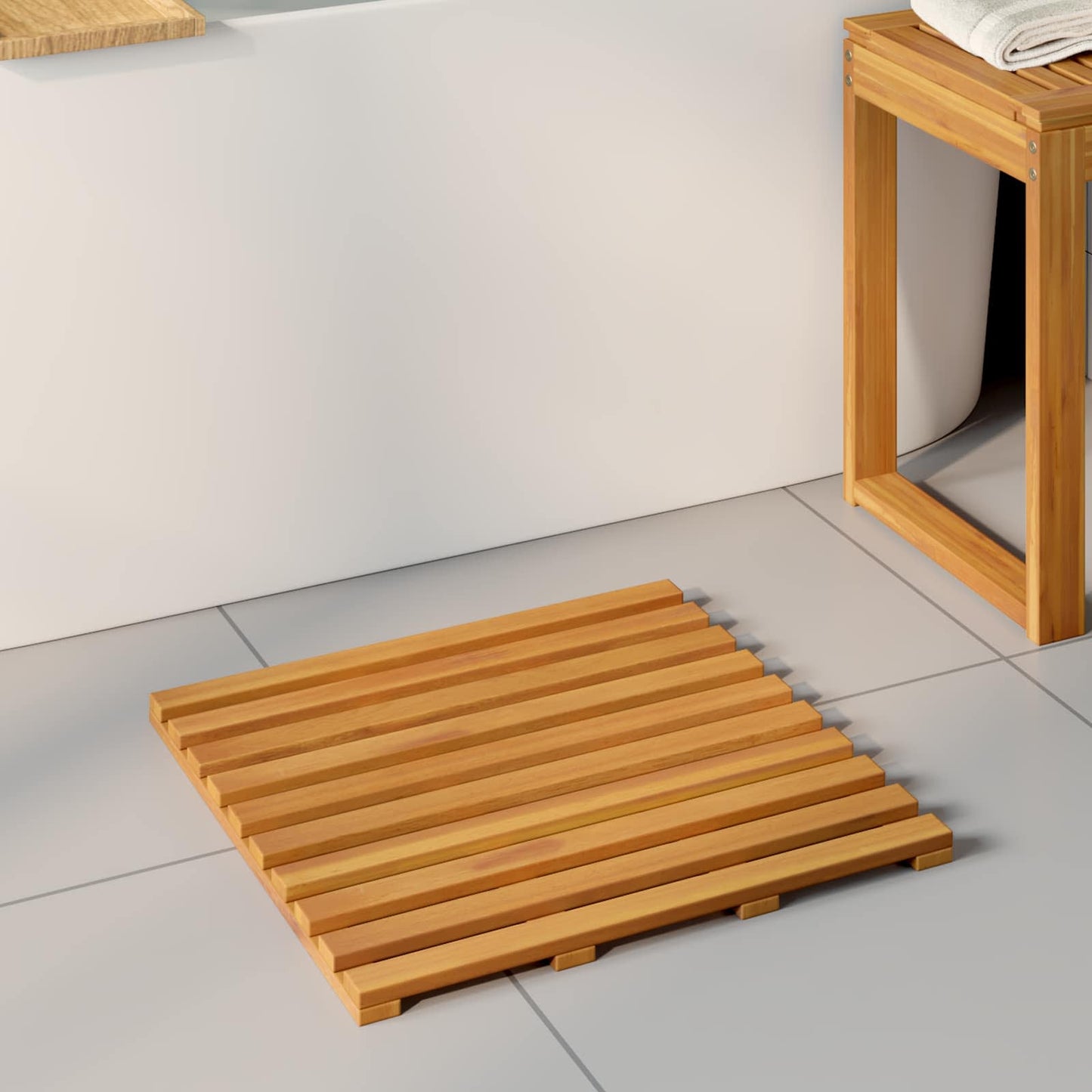 Bath Mat Plain Brown 50 x 48 x 2.5 cm Wood