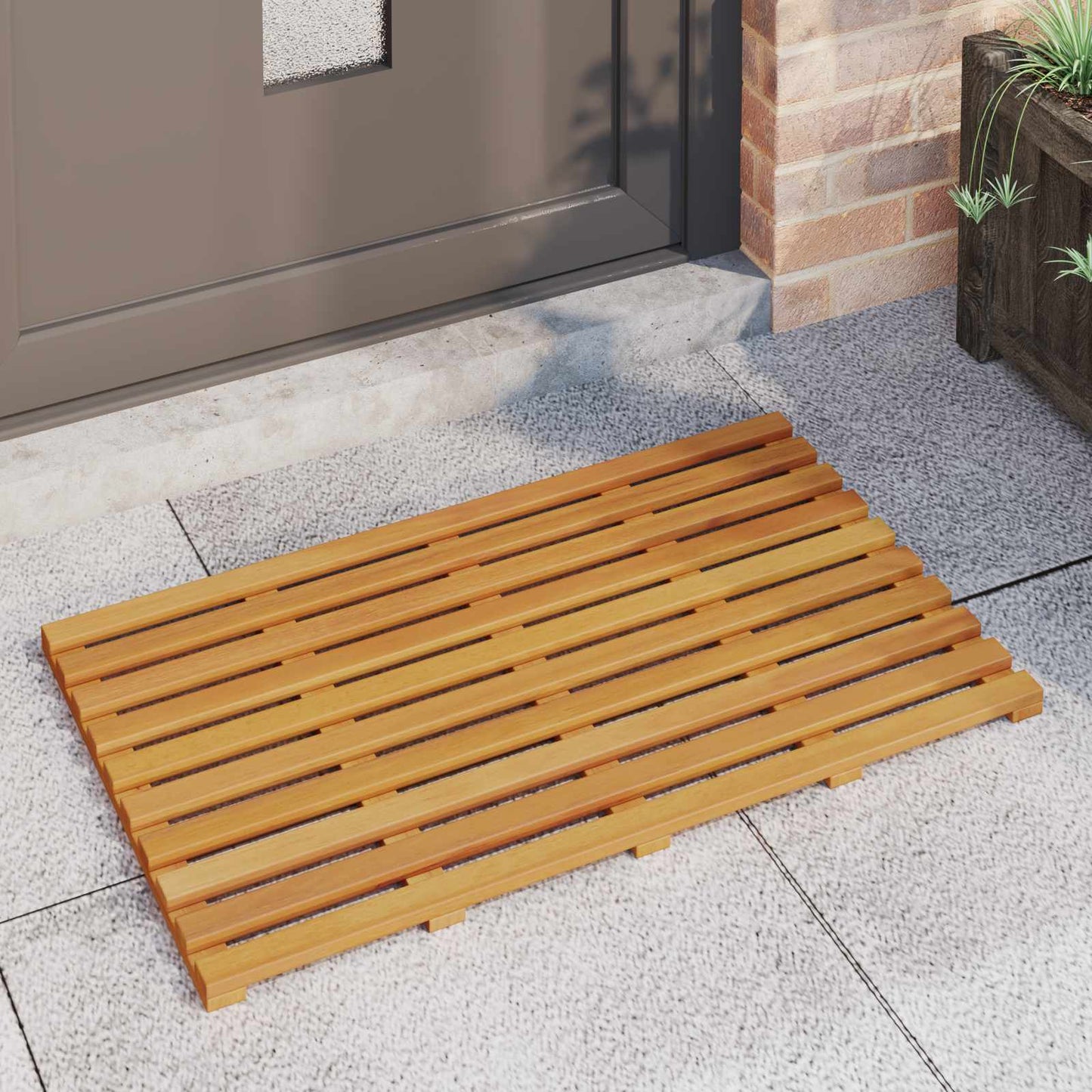 Bath Mat Plain Brown 80 x 48 x 2.5 cm Solid Acacia Wood