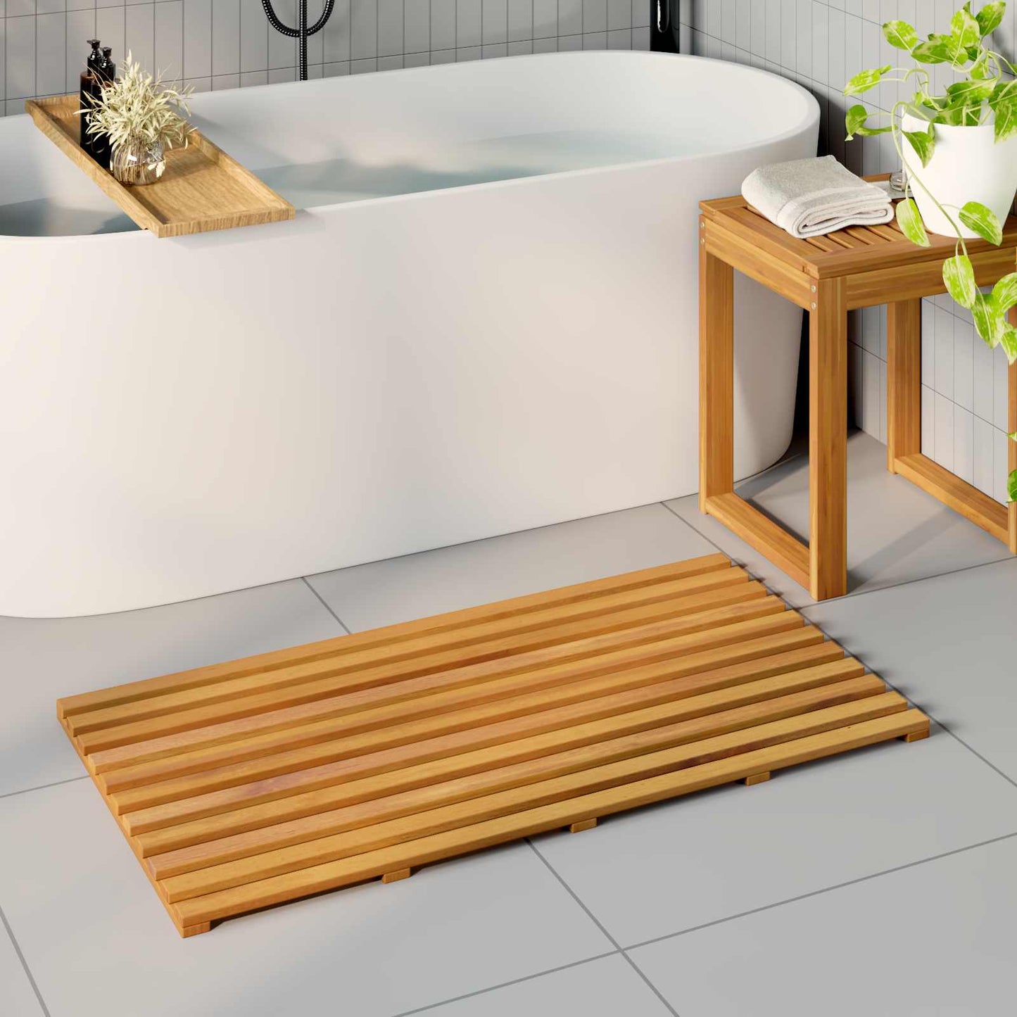 Bath Mat Plain Brown 100 x 53 x 2.5 cm Wood