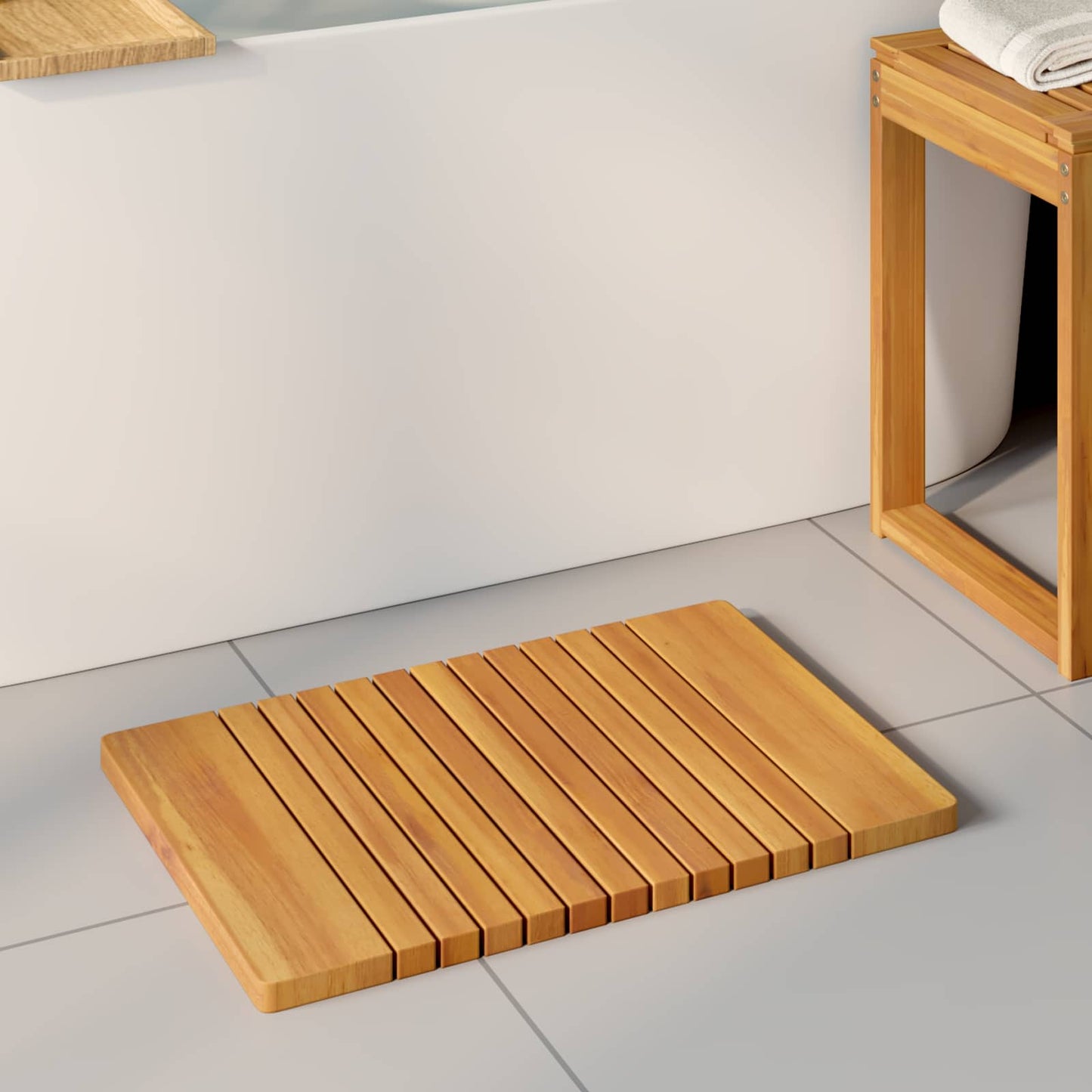 Bath Mat Plain Brown 59 x 40 cm Solid Acacia Wood