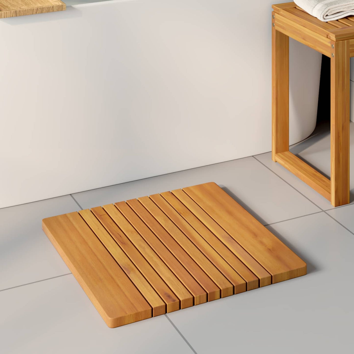 Bath Mat Plain Brown 52 x 50 cm Wood