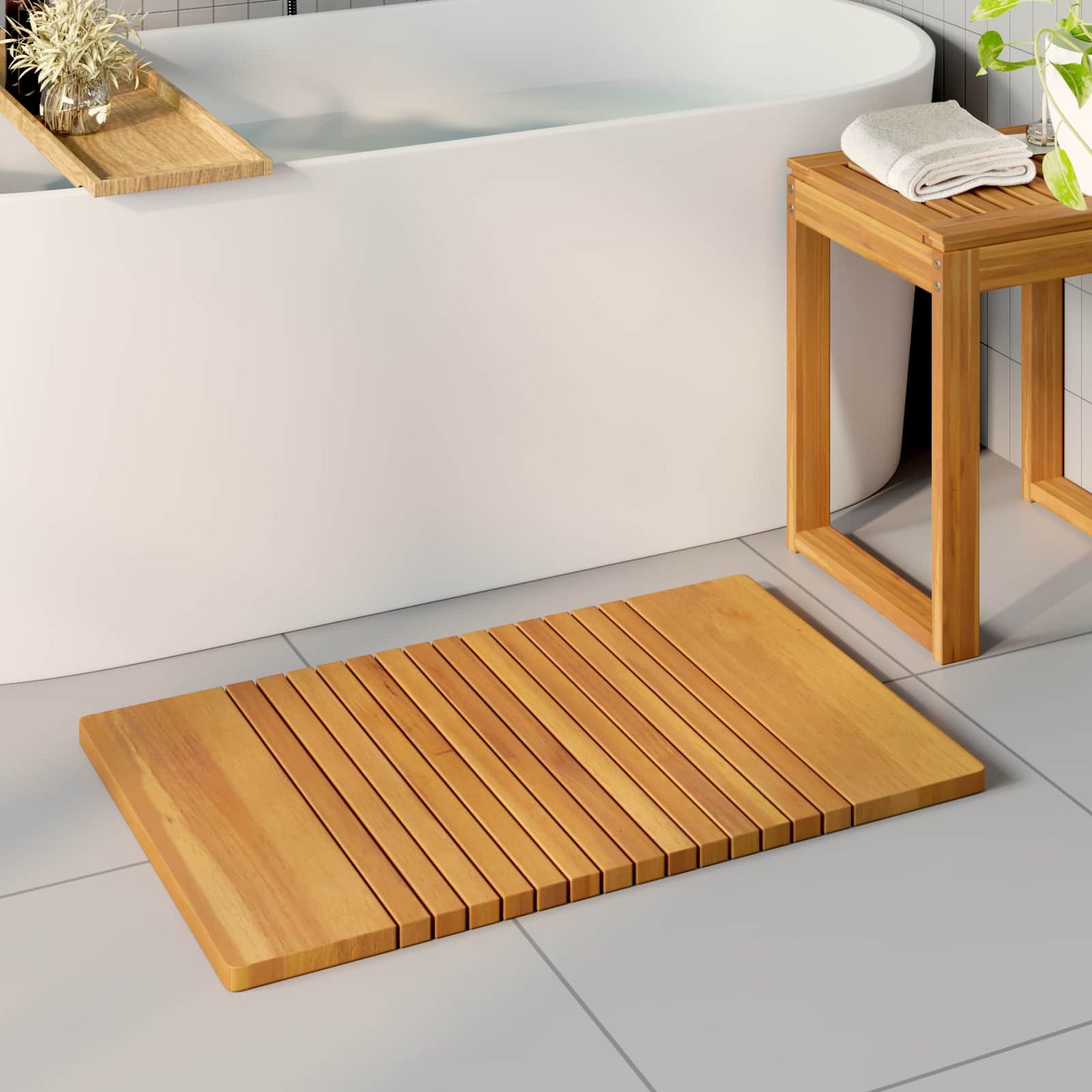 Bath Mat Plain Brown 81 x 50 cm Solid Acacia Wood