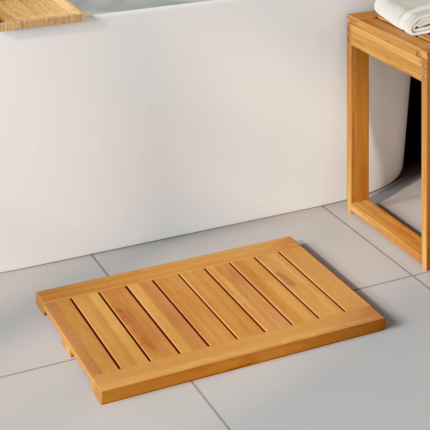 Bath Mat Plain Brown 60 x 40 cm Solid Acacia Wood