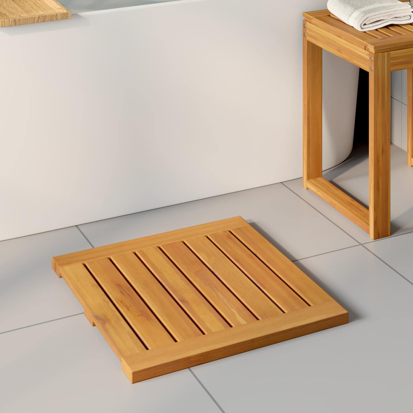 Bath Mat Plain Brown 50 x 50 cm Solid Acacia Wood