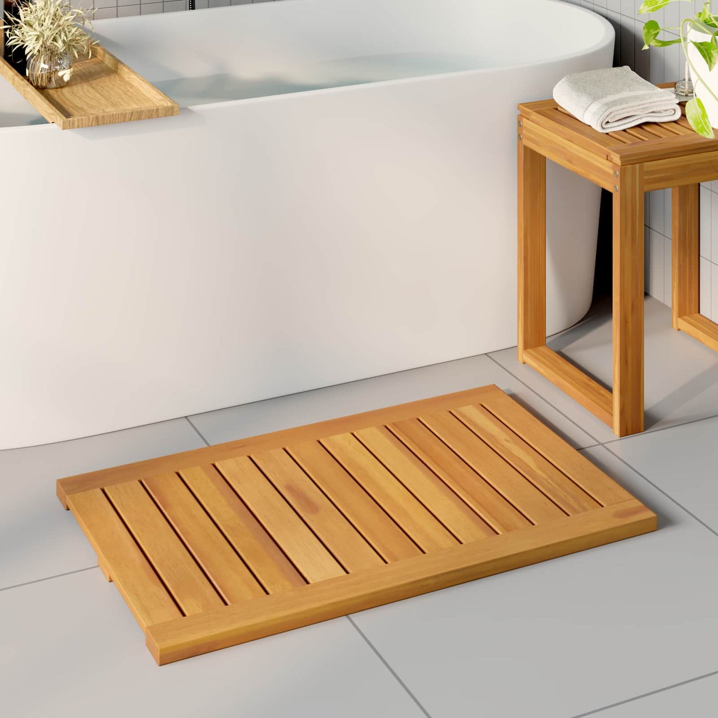 Bath Mat Plain Brown 80 x 50 cm Wood