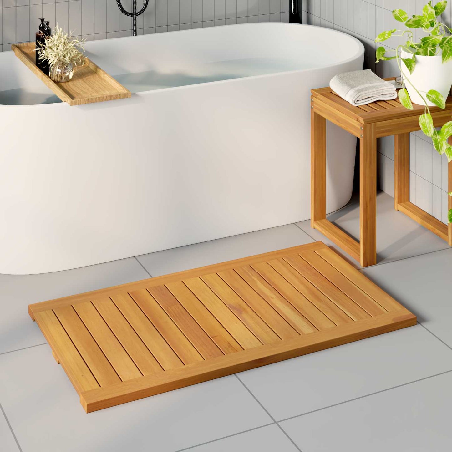 Bath Mat Plain Brown 100 x 55 cm Wood