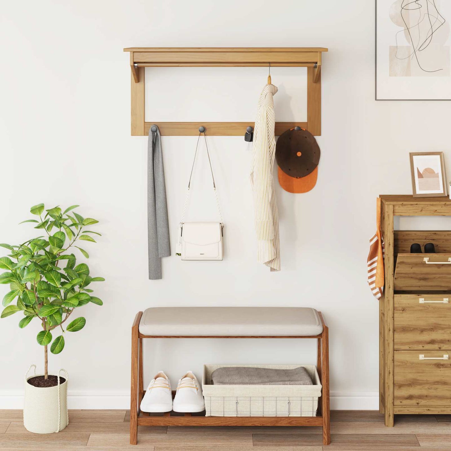 Coat Rack HILL Honey Brown 90 x 35 x 41.5 cm Solid Pine Wood