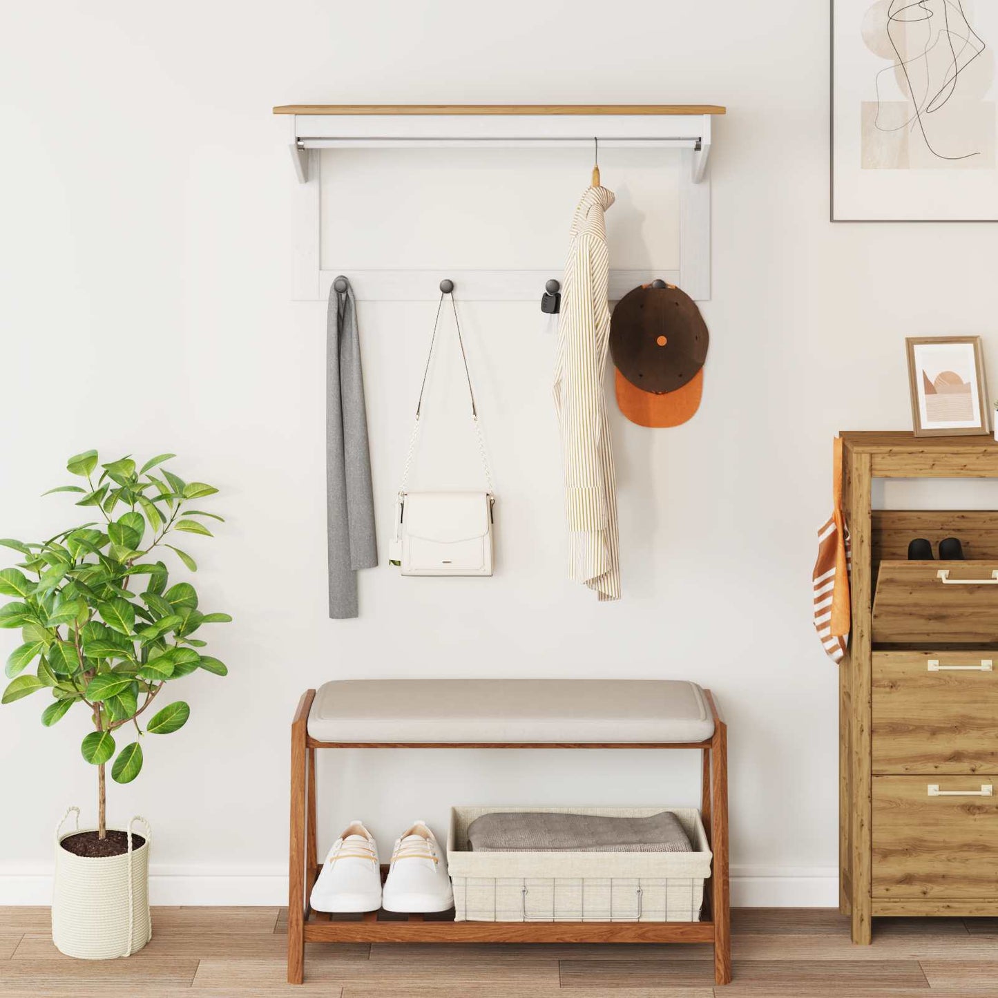 Coat Rack HILL White and Honey Brown 90 x 35 x 41.5 cm