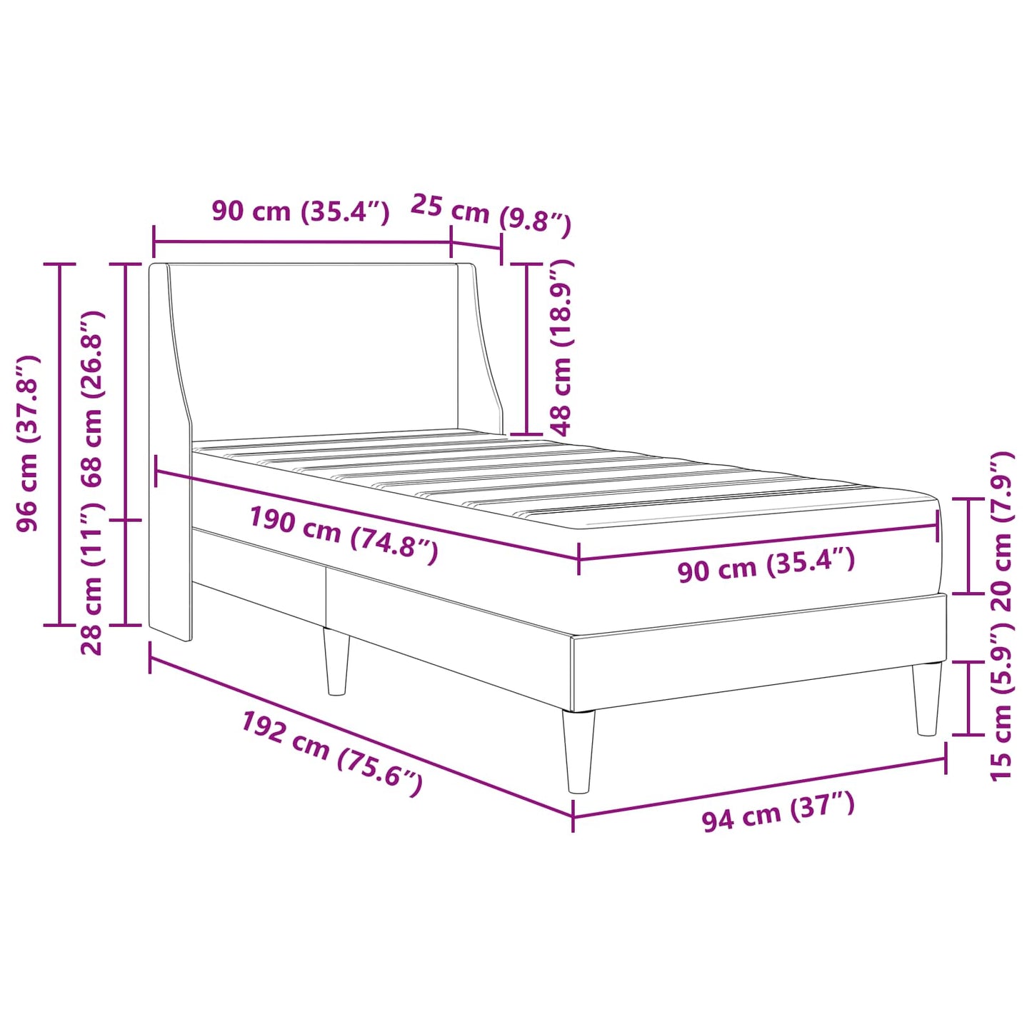 Bed Frame with Mattress Light Grey 90 x 190 cm Fabric