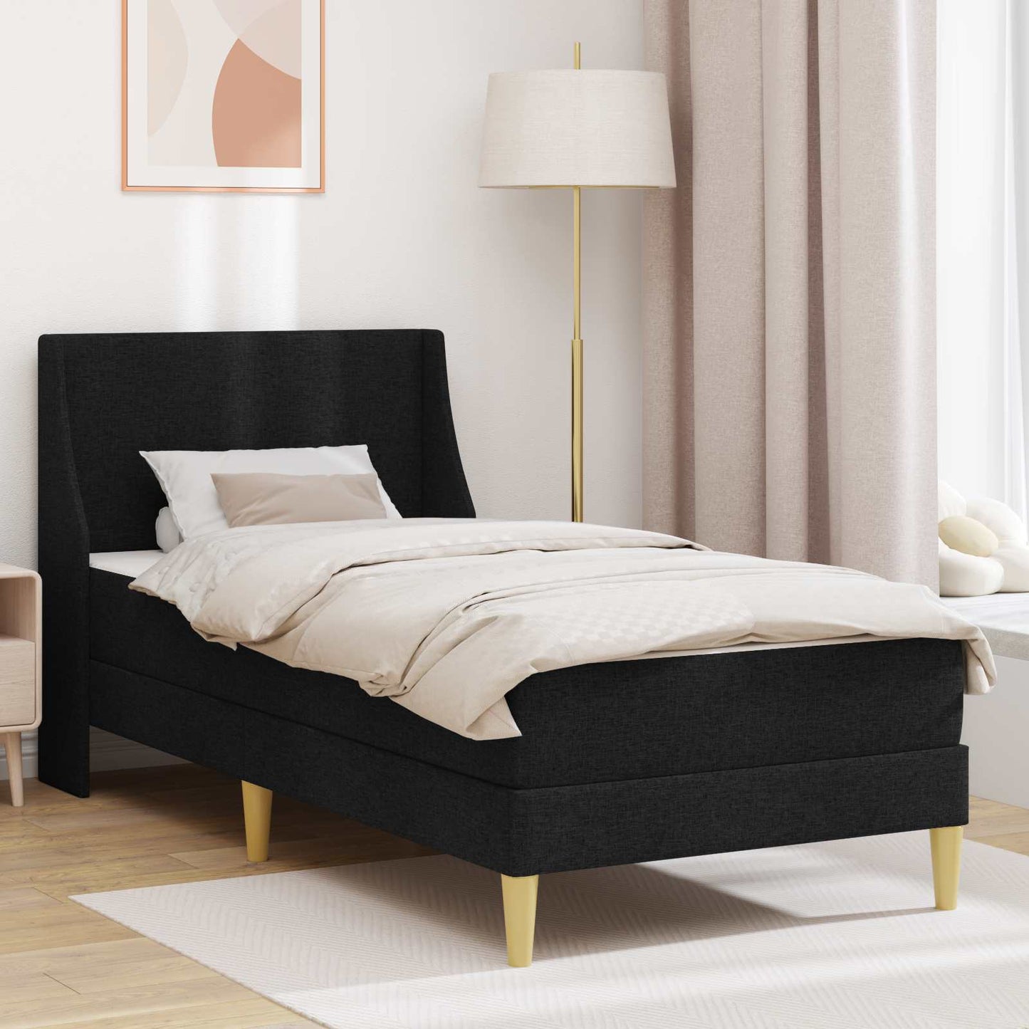 Bed Frame with Mattress with Headboard Black 90 x 190 cm Fabric