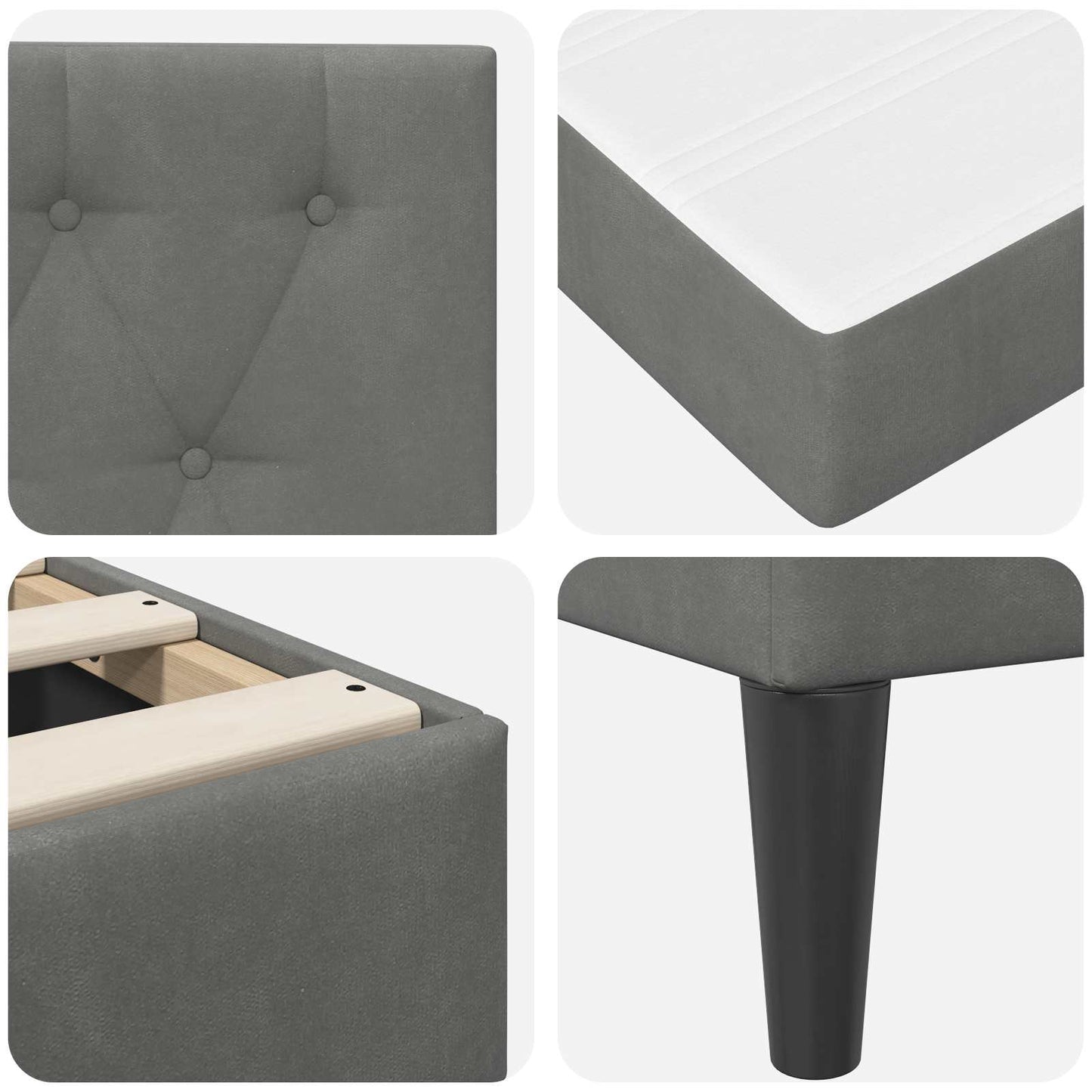 Bed Frame with Mattress Dark Grey 180 x 200 cm Velvet