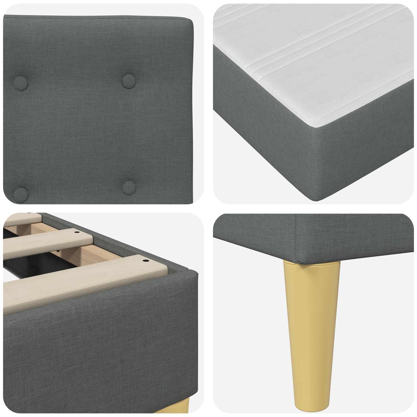 Bed Frame with Mattress Dark Grey 90 x 190 cm Fabric