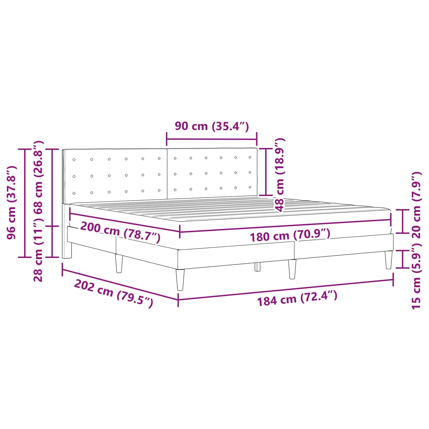 Bed Frame with Mattress Dark Grey Fabric