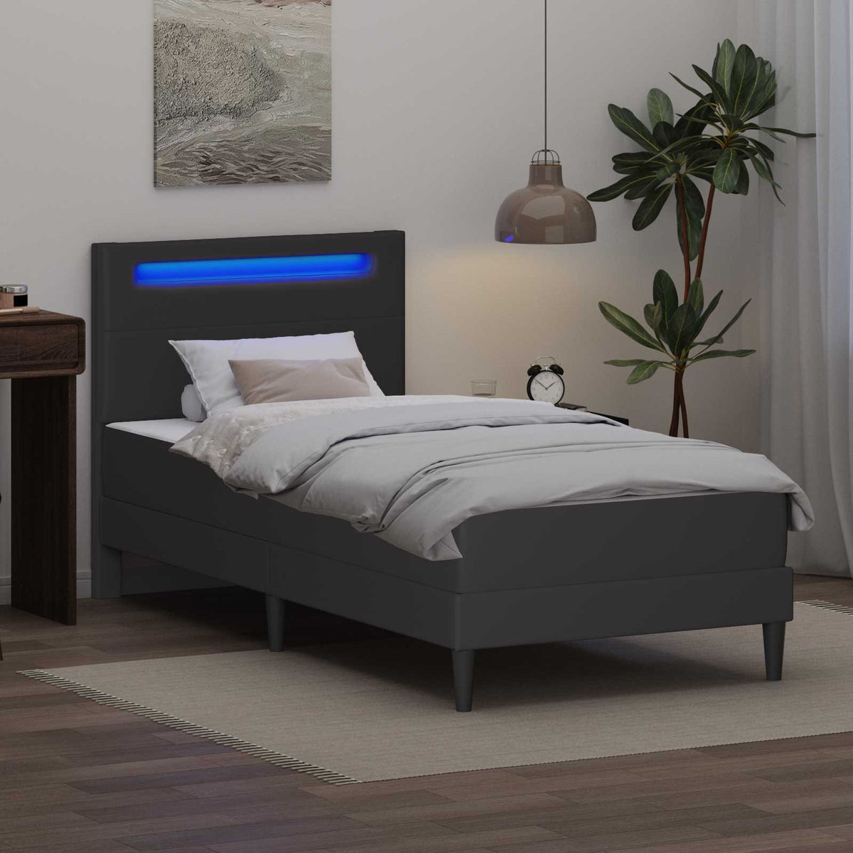 Bed Frame with Mattress Grey 90 x 190 cm Faux Leather