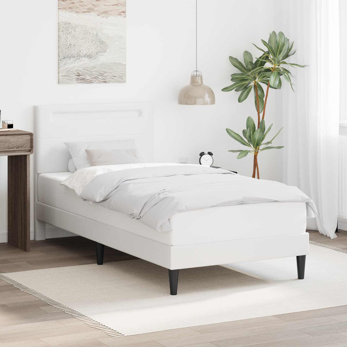 Bed Frame with Mattress White 90 x 190 cm Faux Leather