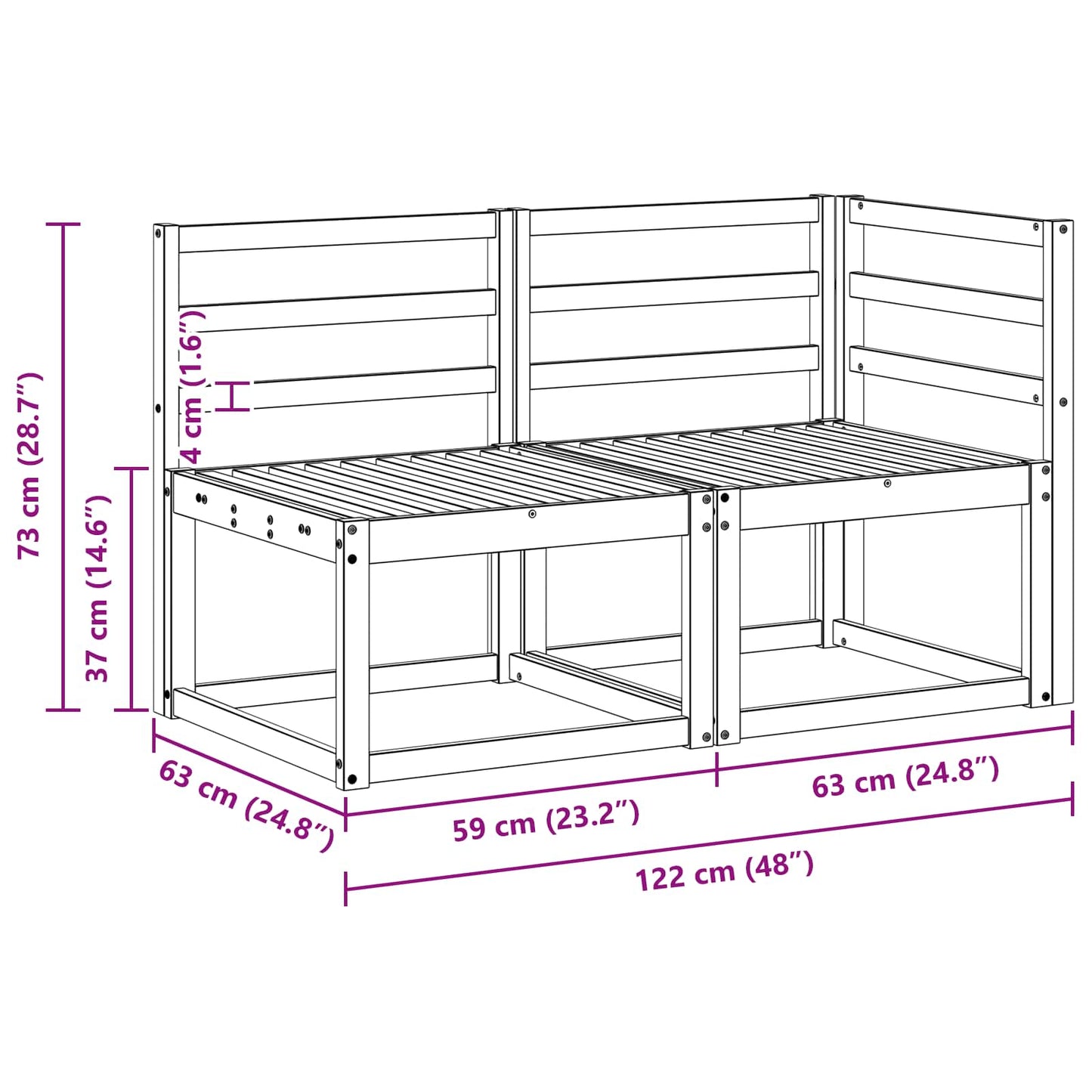 Outdoor Middle and Corner Sofa 2 Piece White Solid Acacia Wood