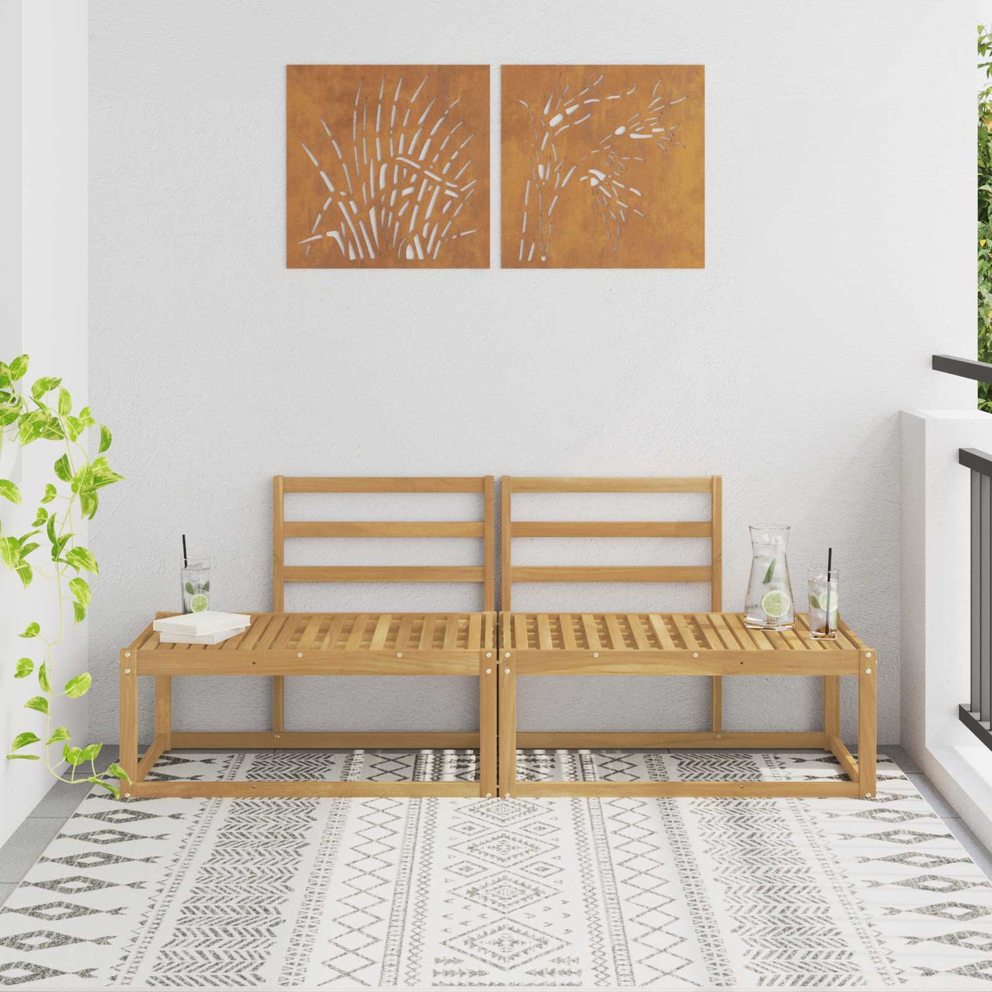 Outdoor End Sofa 2 Piece White 182.5 x 63 x 73 cm